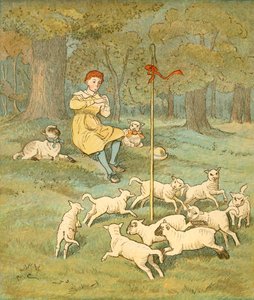 Farmers Boy spelar sin pipa när lammen dansar runt hans herdeskurk, c1881.