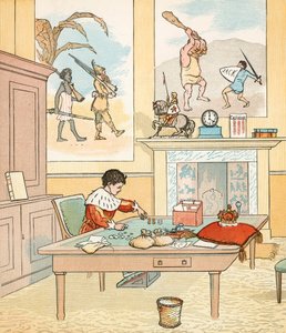 Kungen var i detta räknehus (färglitografi) av Randolph Caldecott