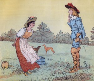 Då kan jag inte gifta mig med dig, min vackra piga! Illustration av Randolph Caldecott för Nursery Rhyme 