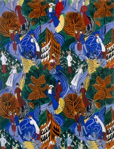 Skridskoåkare, mönster för silkestryck, ca 1914-20 (färglitografi) av Raoul Dufy