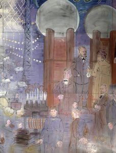 La Fee Electricite, detalj av vänster sida föreställande vetenskapsmän av Raoul Dufy