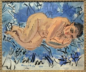 Kvinnlig nakenbild. Målning av Raoul Dufy (1877-1953), olja på duk av Raoul Dufy