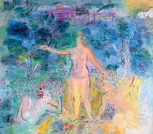 Seineflodens lopp: From Rouen to Le Havre, vänster panel i en triptyk (olja på duk) av Raoul Dufy