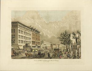 Corner of State och Washington Streets, Chicago, år 1865