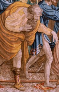 flamländsk gobeläng. Serien Apostlagärningarna. Saint Paul och Saint Barnabas i Lystra (San Pablo y San Bernabé en Lystra). 8:e duken i serien, den delades i två för att anpassa den till rummet. Modell tecknad av Rafael Sanzio. 1519. Tillverkning Jan Raes av Raphael