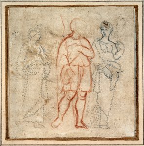 Aeneas eskorterad av Dido, studera för gränsscenen (tredje facket till vänster) av "Quos ego" av Raphael