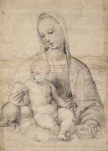 Madonna av granatäpplet, c.1504 (svartgrå krita) av Raphael