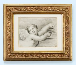 Huvud av en putto (svart krita på papper) av after Raphael