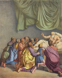 Jakob välsignar sina barn (färg litho) av after Raphael