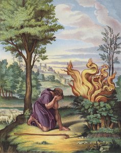 Moses och den brinnande busken (färg litho) av after Raphael