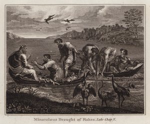 Raphael tecknad: Miraculous Draft of Fishes, Luke, Kap V (gravyr) av after Raphael