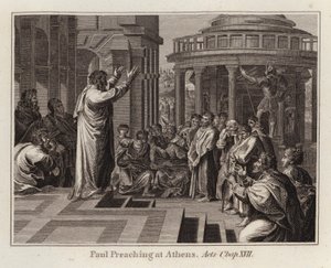 Raphael tecknad: Paul Preaching at Aten, Apostlagärningarna, Kap XVII (gravyr) av after Raphael