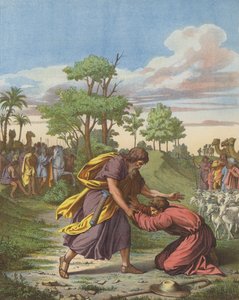 Försoning mellan Jakob och Esau (färg litho) av after Raphael