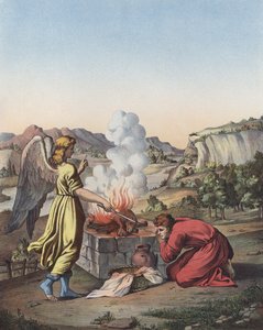 Ängeln som dyker upp inför Gideon (färg litho) av after Raphael