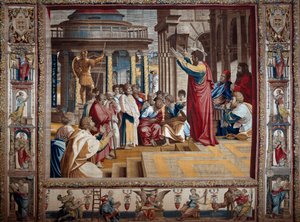 Aposteln Sankt Paulus predikar på flygplanet i Atentapet efter målning på kartong av Raffaello Sanzio dit Raphael (1483-1520), början av 1500-talet sön. 4,95x6,45 m Mantua, hertigpalatset (Mantua)