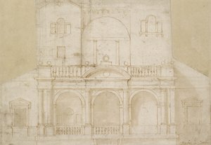 Arkitektonisk design (Villa Madama) (penna och brunt bläck med brun tvätt på benvitt papper) av Raphael
