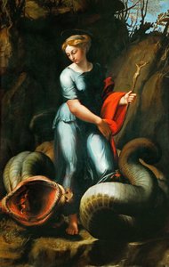 Margareta av Antiochia av Pisidia (eller Saint Marine, Marina) (död omkring 305) - Saint Margaret - Rafael (Raffaello Sanzio da Urbino) (1483-1520). Olja på trä, ca 1518. Storlek: 191,3x123 cm. Konsthistoriska museet, Wien av Raphael