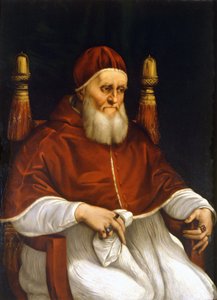 Porträtt av påven Julius II (1503-1513). Målning av Raphael (Raffaello Sanzio). Florens, Uffizimuseet. av Raphael