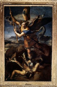 Saint Michael besegrar draken eller den stora Saint Michael Målning av Raffaello Sanzio dit Raphael (1483-1520) 1518. Sön 2,68x1,6 m Paris musee du Louvre
