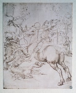 St George och draken - teckning, c.1505 av Raphael