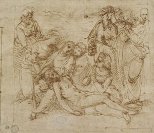 The Lamentation (penna och brunt bläck på vitt papper) av Raphael