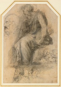 Ett manligt helgon, sittande Study for the Disputa, c1500-talet av Raphael