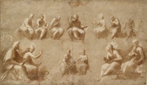 Christ and the Saints in Glory Study for the Disputa, tidigt 1500-tal av Raphael
