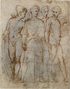 Grupp av krigare Donatellos St George vid Orsanmichele i centrum, tidigt 1500-tal av Raphael