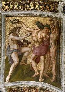 Marsyas och Apollo. Takfresco i Stanza della Segnatura, ca 1510-1511. av Raphael