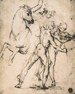 Manliga nakenbilder med en häst; teckning av Raphael. Gallerie dellAccademia, Venedig av Raffaello Sanzio Raphael