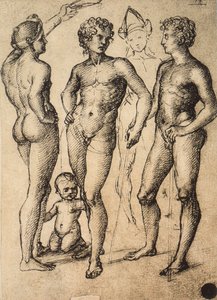 Studie av fyra mansfigurer och en baby; teckning av Raphael. Gallerie dellAccademia, Venedig av Raffaello Sanzio Raphael