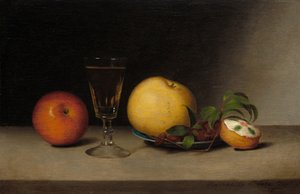 Stilleben med äpplen, sherry och tekaka, 1822.