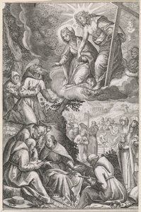 Kristus och Jungfru Maria visar sig för den helige Franciskus och hans orden av Raphaël Sadeler (I)