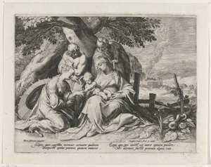 Helig familj med Saint Catherine och Saint Sebastian Mystiska äktenskap av Saint Catherine av Raphaël Sadeler (I)
