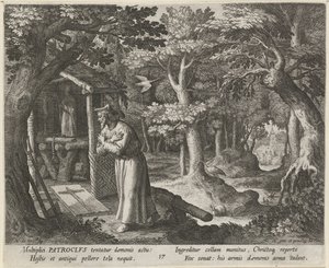 Saint Patroclus av Néris som eremit Eremiternas dygdiga liv (serietitel) Trophaeum vitae solitariae (serietitel) av Raphaël Sadeler (I)
