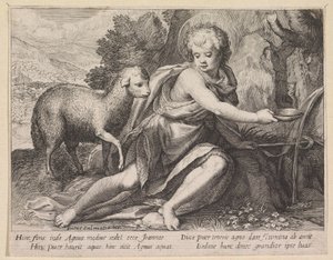 Johannes Döparen som ung man vid en brunn av Raphaël Sadeler (I)