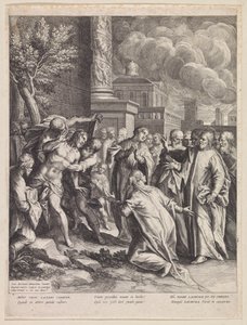 Uppfostran av Lazarus av Raphaël Sadeler (I)