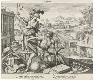 Arbetsinfluerad mognad Labor (titel på objekt) The Four Ages (serietitel) av Raphaël Sadeler (I)
