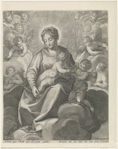 Maria med Kristusbarnet i molnen av Raphaël Sadeler (II)