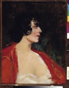 Porträtt av kvinna i den röda blusen Målning av Raymond Allegre (1857-1933) 1900-talet Obligatoriskt omnämnande: Collection fondation regards de Provence, Marseille av Raymond Allegre