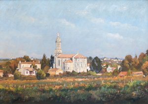 Bayon (Gironde), kyrka (12:e) (olja på duk) av Raymond Bonnefon