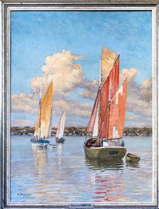 Gabarres vid Girondes flodmynning (olja på trä)