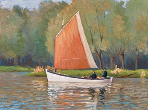 Två fiskare på en skiff, Girondes flodmynning (gouache på papper) av Raymond Bonnefon