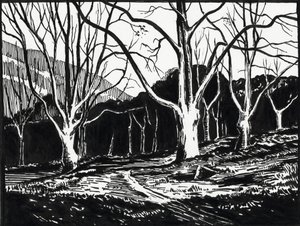 skog på vintern (linoleumsnitt) av Raymond Bonnefon