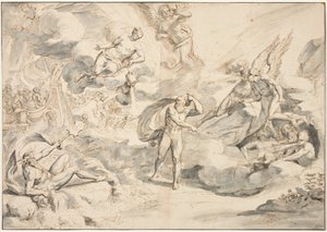 Aeolus lyder Junos Command to Create a Storm, ca 1683-84 (penna och bläck med tvätt på papper)
