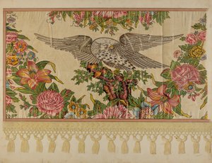 Chintz valans för affischsäng, ca. 1935.