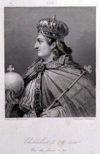 Childebert, kung av Austrasien, graverad av Delannoy (gravyr) av Raymond Quinsac (after) Monvoisin