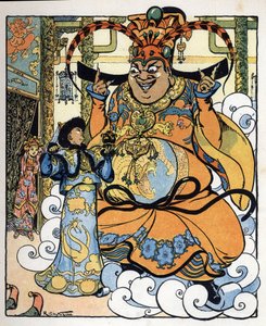 Aladdin, prinsessan Badroulboudour och anden framför den afrikanske magikerns kropp: illustration till sagan "Aladin eller den underbara lampan" i "Tusen och en natt