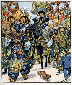 Aladdin går till sultanens palats: illustration till sagan "Aladin eller den underbara lampan" i "Tusen och en natt