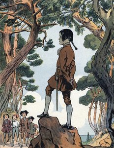 Napoleon Bonaparte (1769-1821) barn i Ajaccio, Korsika (Unge Napoleon Bonaparte i Ajaccio, Korsika) Illustration av Raymond de Neziere i "Our-glories-nationales" 1920 Privat samling DR av Raymond de la Neziere